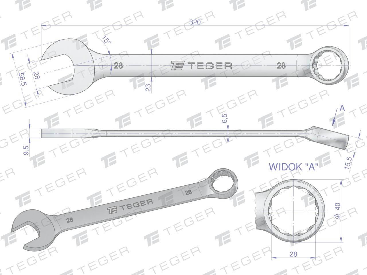 Klucz płasko-oczkowy 28mm teger | T-W-NWKPO28 - zdjęcie 3
