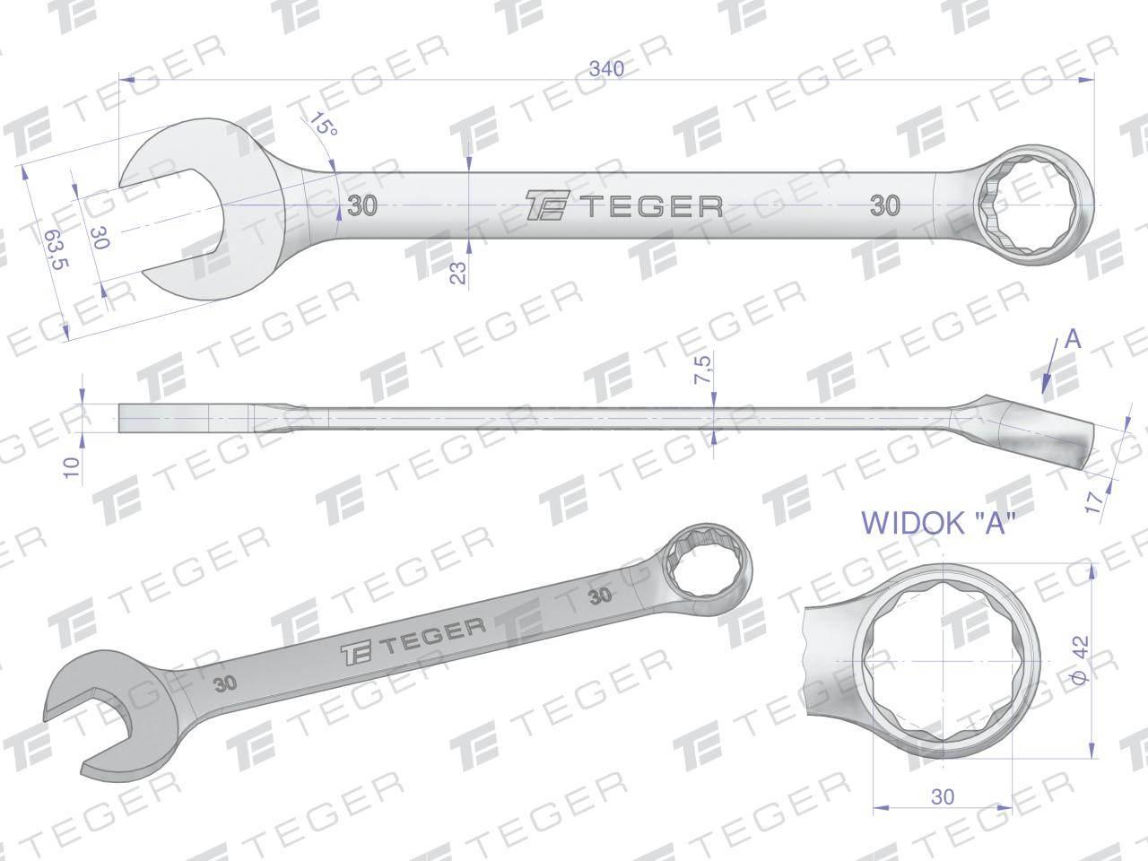 Klucz płasko-oczkowy 30mm teger | T-W-NWKPO30 - zdjęcie 3
