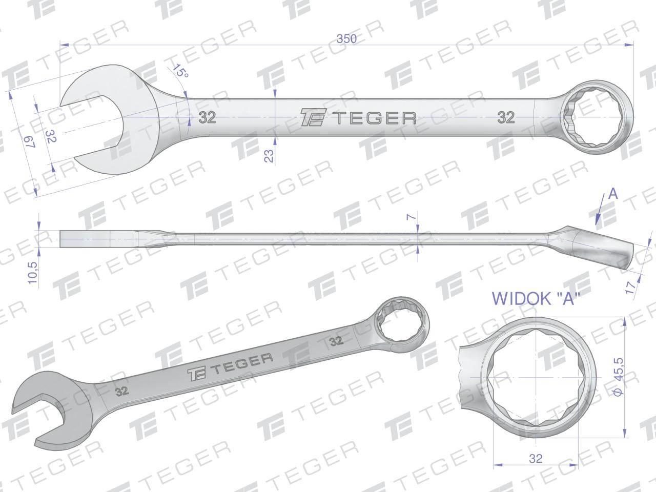 Klucz płasko-oczkowy 32mm teger | T-W-NWKPO32 - zdjęcie 3