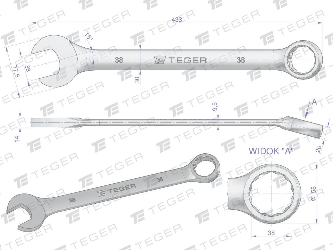 Klucz płasko-oczkowy 38mm teger | T-W-NWKPO38 - zdjęcie 4