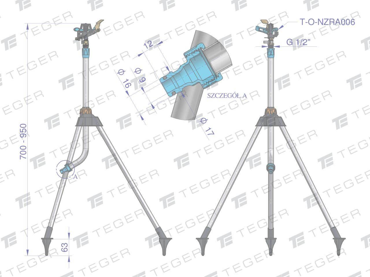 Zraszacz ogrodowy trójnożny 70-95cm teger - zdjęcie 2