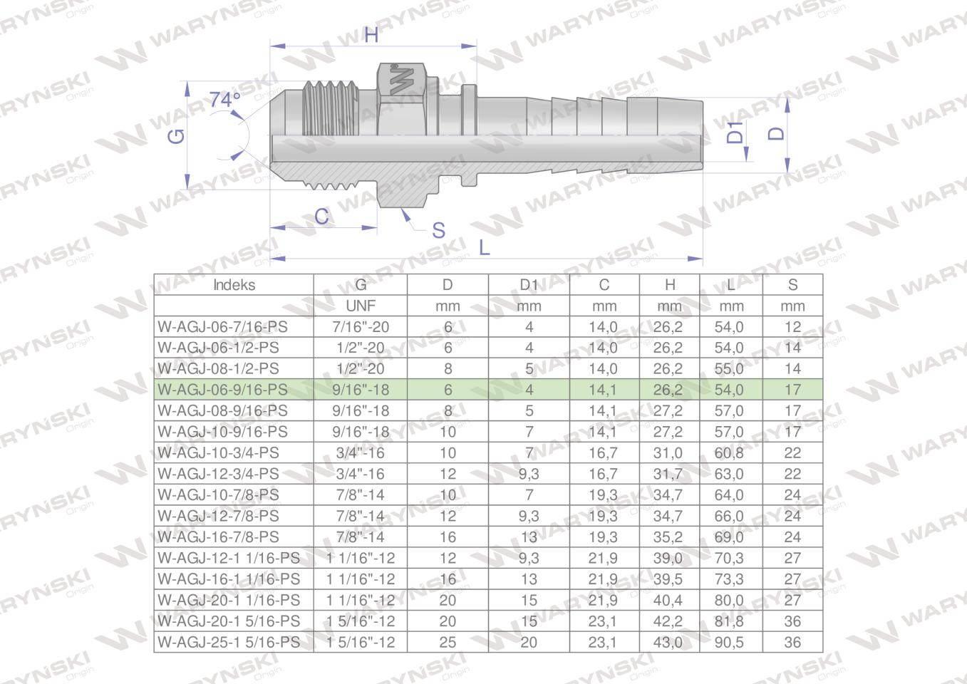 Zakucie hydrauliczne agj dn06 9/16"-18 unf premium waryński 10szt - zdjęcie 3