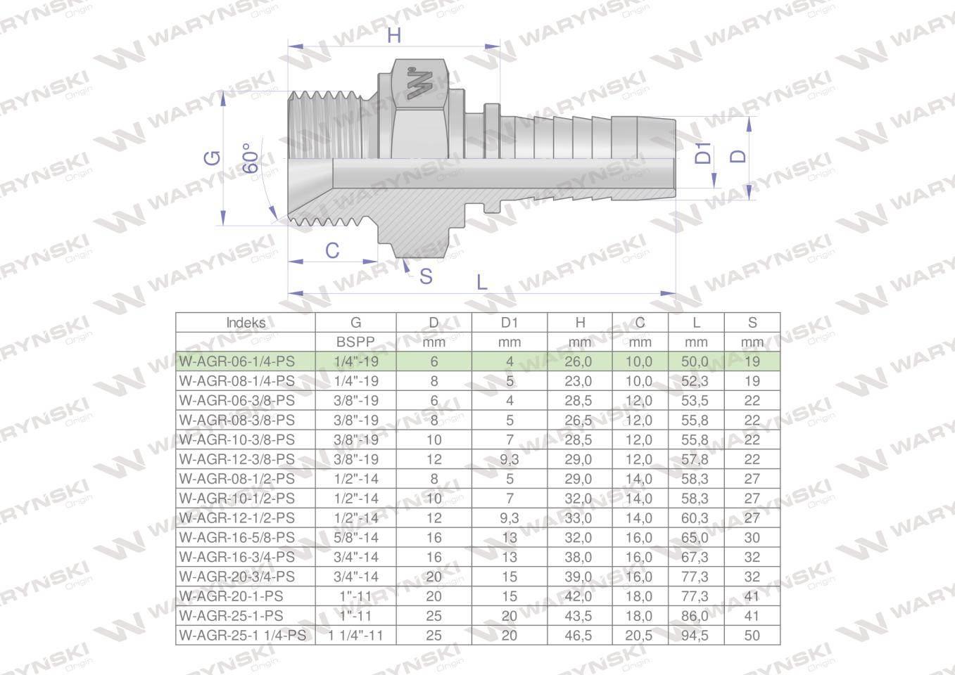 Zakucie hydrauliczne agr dn06 1/4"-19 premium waryński 10szt - zdjęcie 3