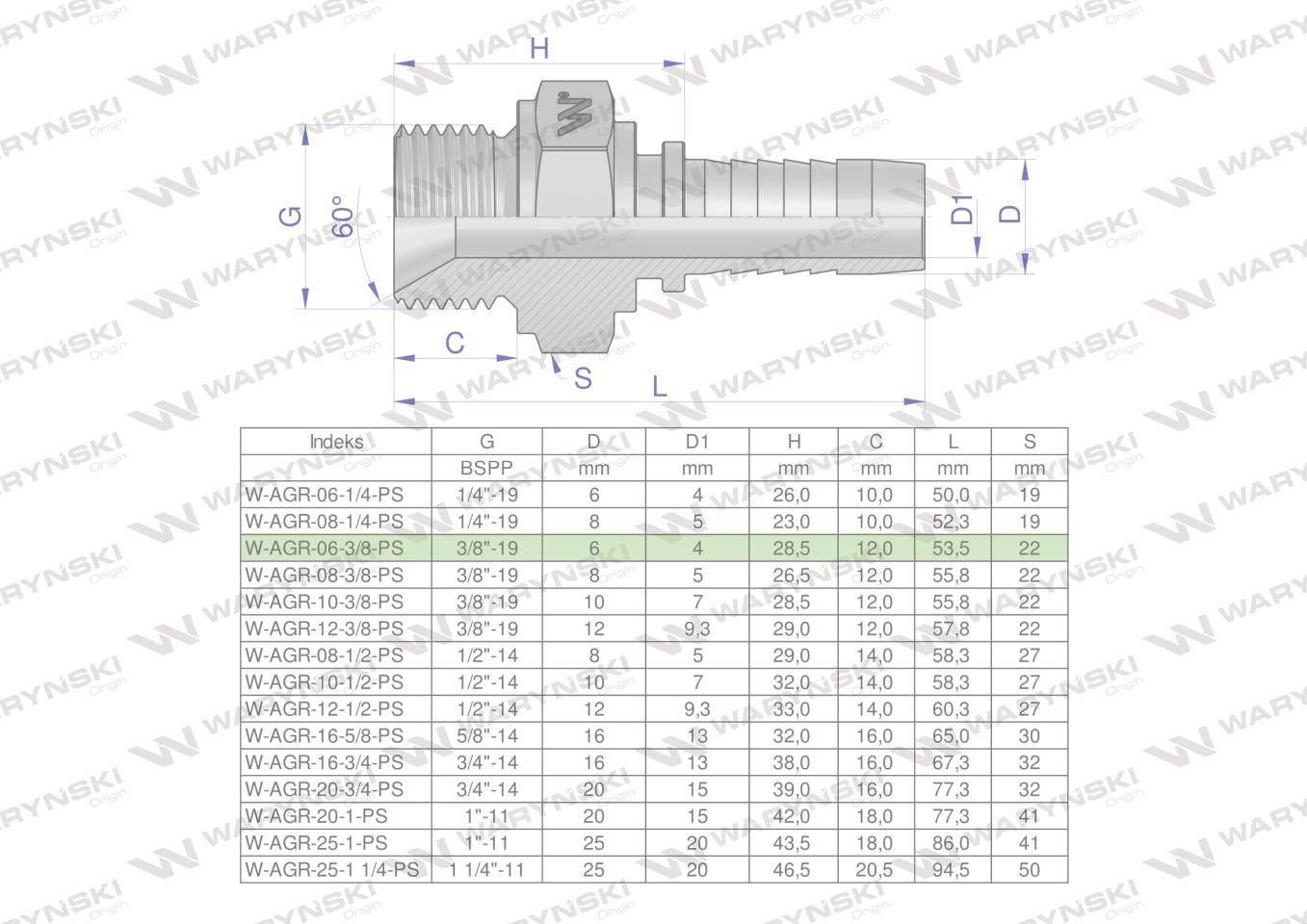 Zakucie hydrauliczne agr dn06 3/8"-19 premium waryński 10szt - zdjęcie 3