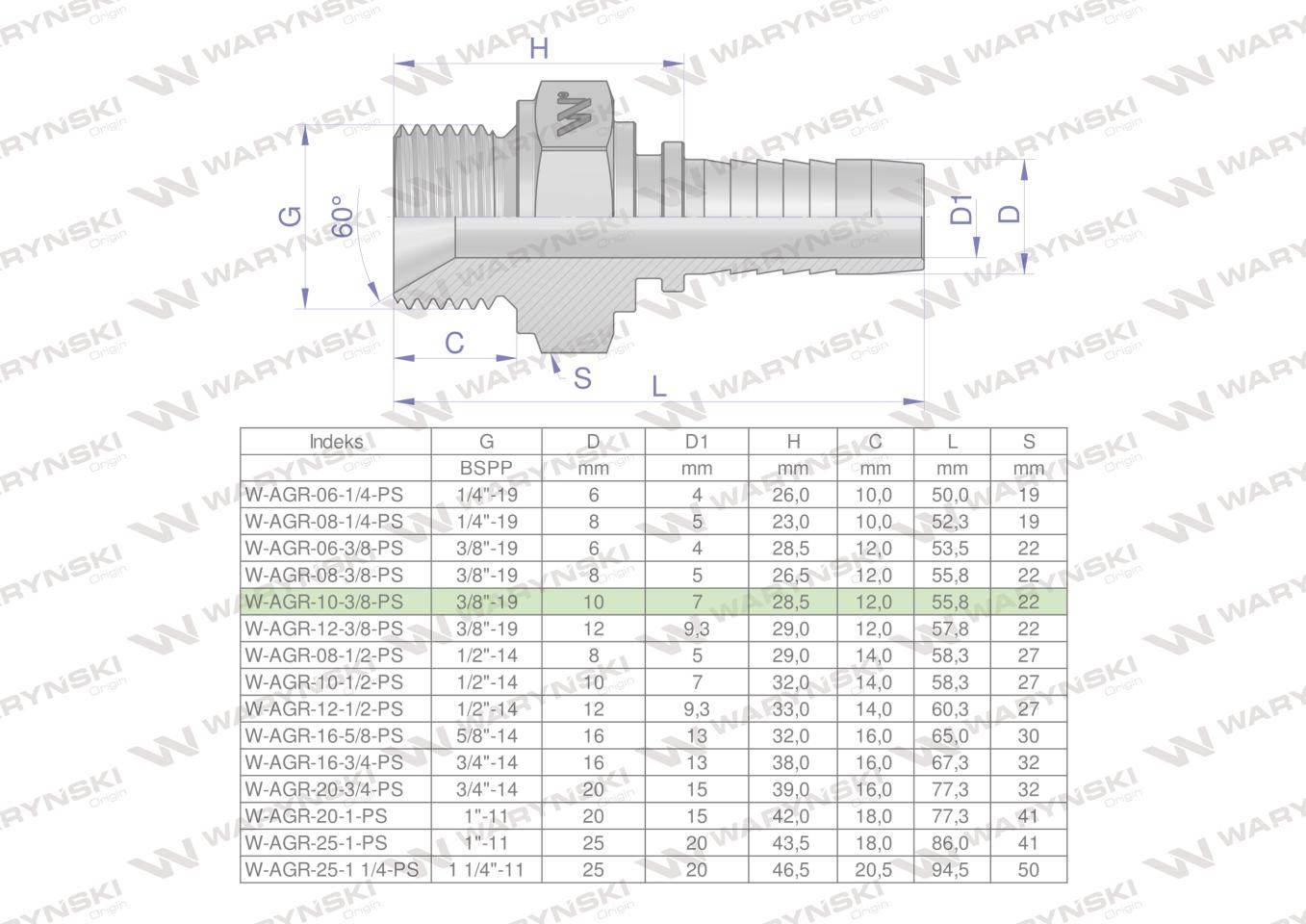 Zakucie hydrauliczne agr dn10 3/8"-19 premium waryński 10szt - zdjęcie 3