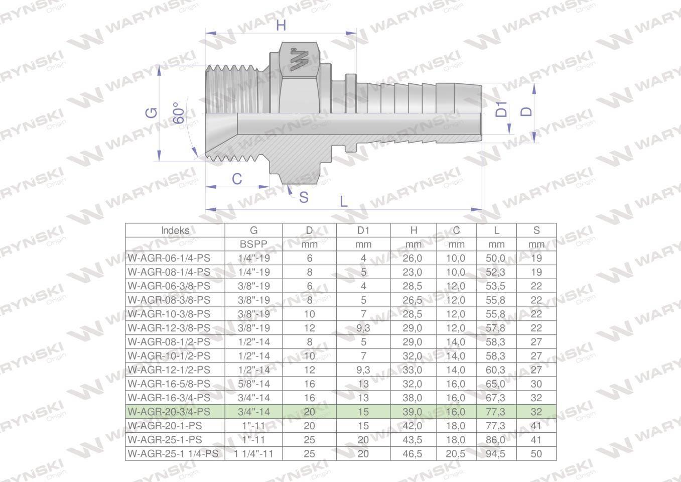 Zakucie hydrauliczne agr dn20 3/4"-14 premium waryński 5szt - zdjęcie 3