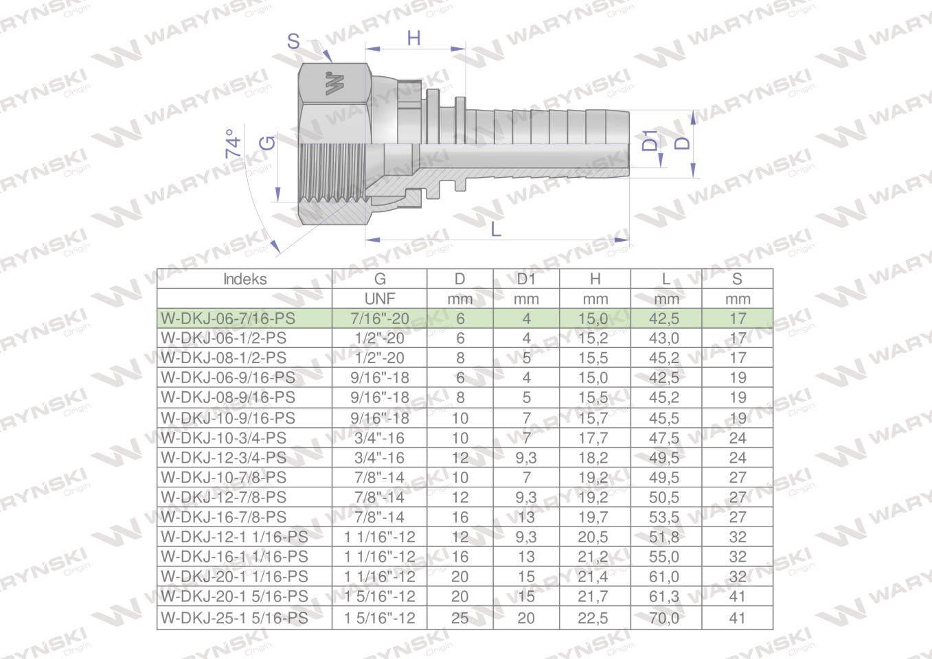 Zakucie hydrauliczne dkj dn06 7/16"-20 unf premium waryński 10szt - zdjęcie 4