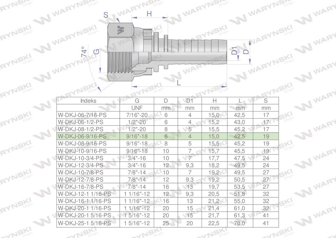 Zakucie hydrauliczne dkj dn06 9/16"-18 unf premium waryński 10szt - zdjęcie 4