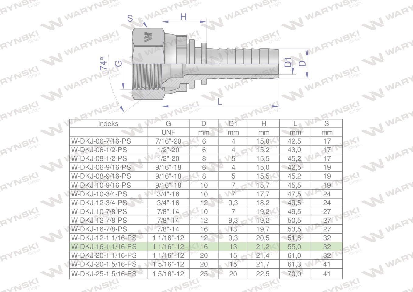 Zakucie hydrauliczne dkj dn16 1 1/16"-12 unf premium waryński 10szt - zdjęcie 4
