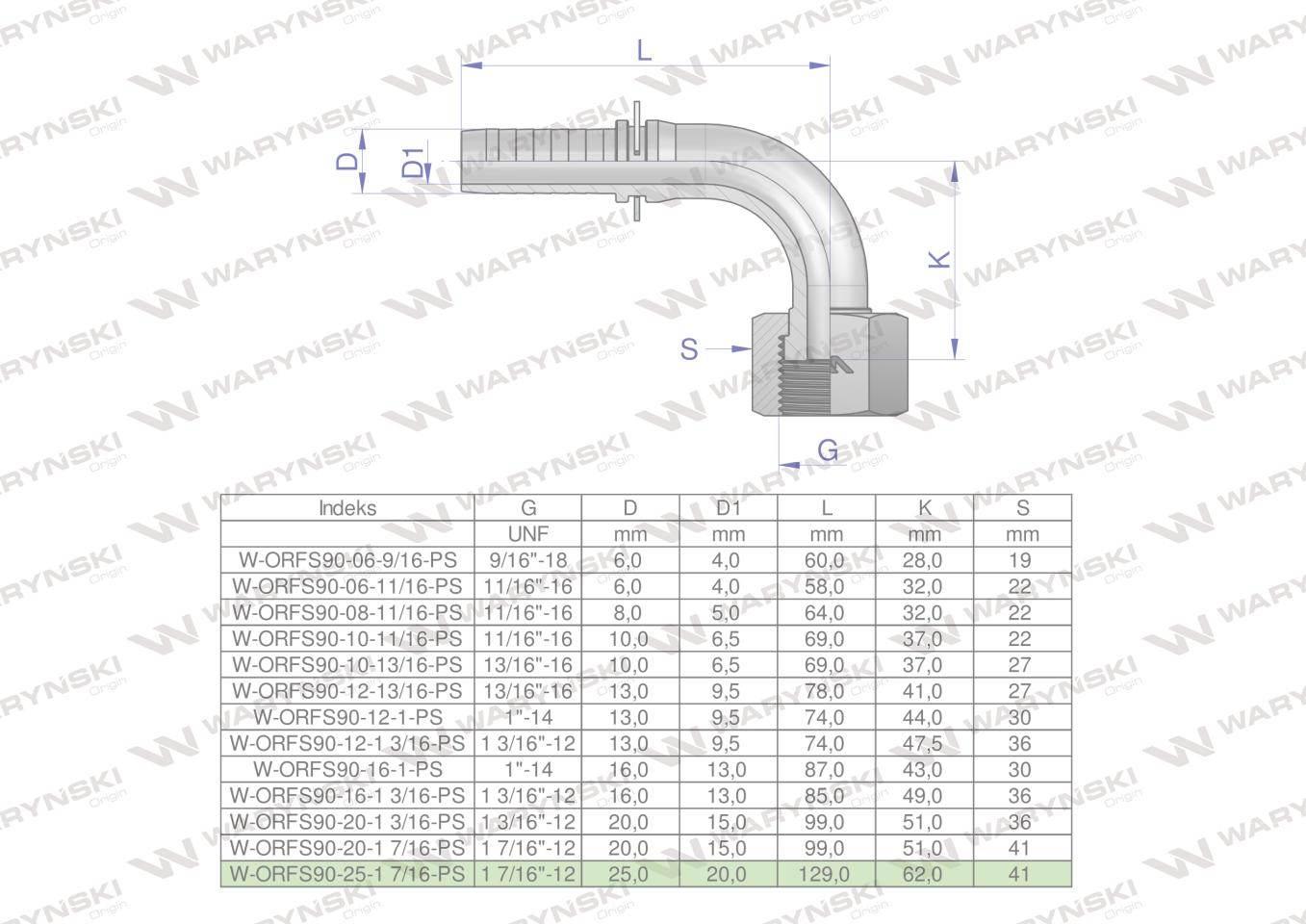 Zakucie hydrauliczne orfs90 dn25 1 7/16-12 premium waryński - zdjęcie 4