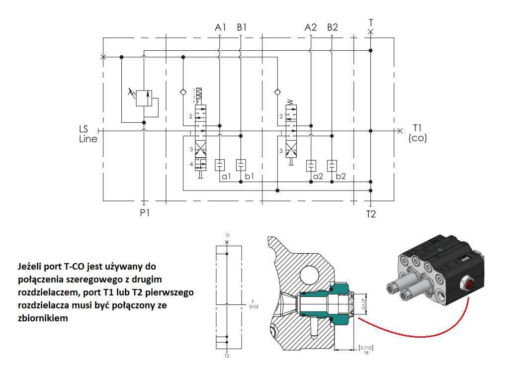 Rozdzielacz hydrauliczny do ładowaczy czołowych ls load sensing 2-sekcyjny 1xsekcja pływająca max przepływ 90l sterowany na linkę i joystick voima - zdjęcie 3