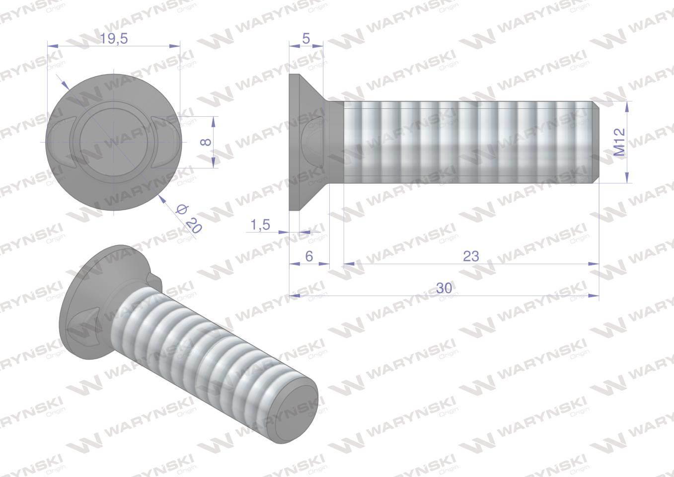 Śruba płużna dwunoskowa m12x30mm kl.12.9 waryński 10kg - zdjęcie 2