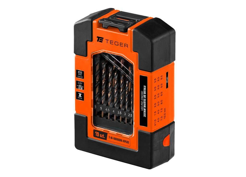 Zestaw wierteł do metalu hss pro din 338 19szt teger