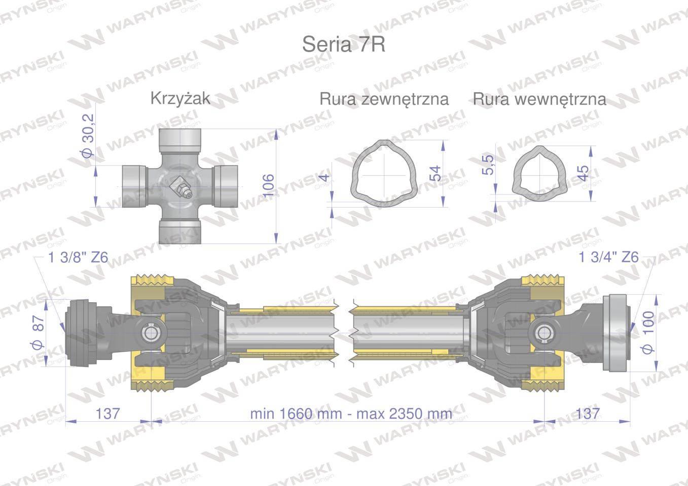 Wał przegubowo-teleskopowy 1660-2350mm 970nm z6 1 3/4 ce 2020 seria 7r wary - zdjęcie 3