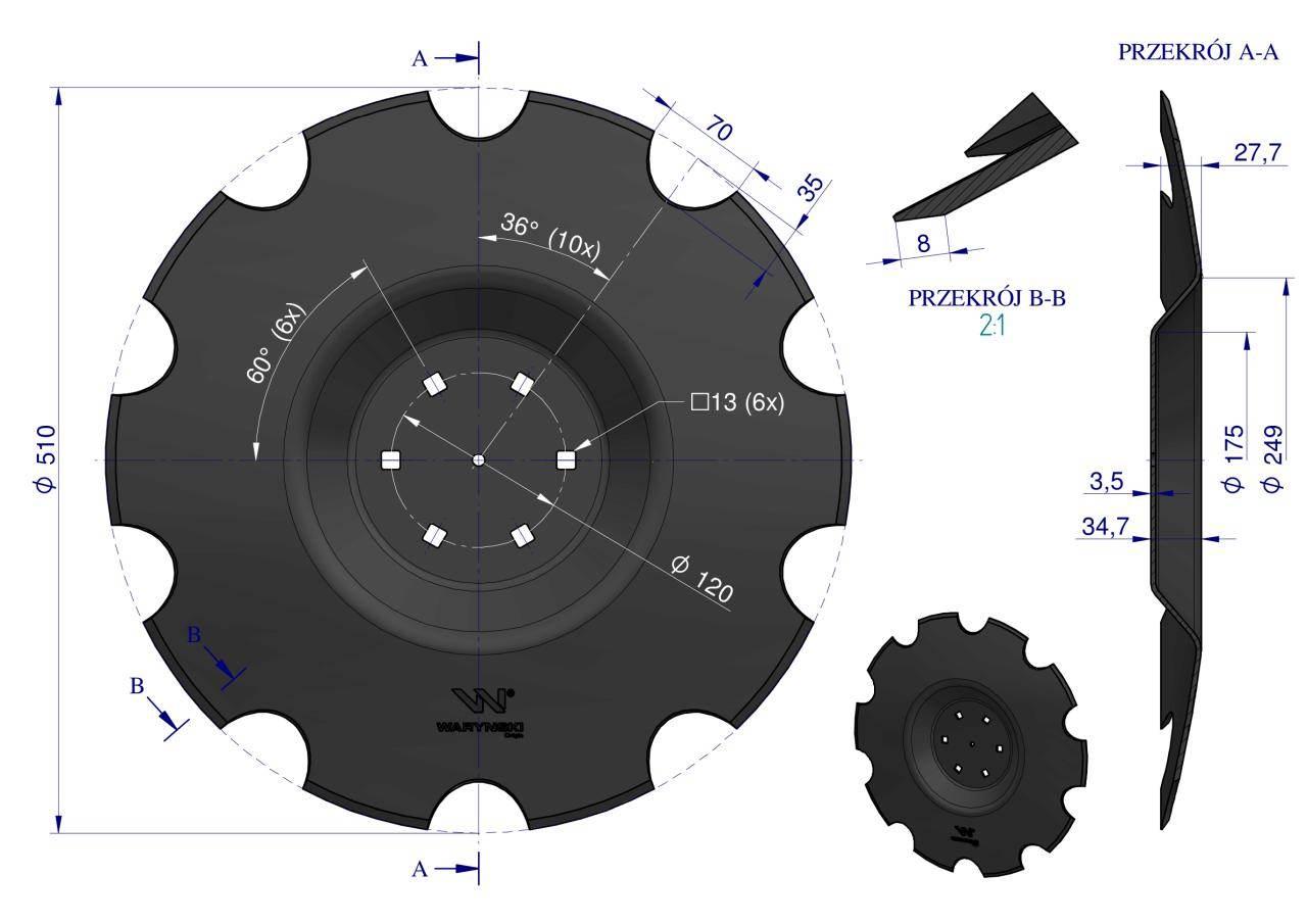 Talerz uzębiony z-10 fi 510 mocowanie 6/120 grubość 3.5mm przetłoczony stal - zdjęcie 3