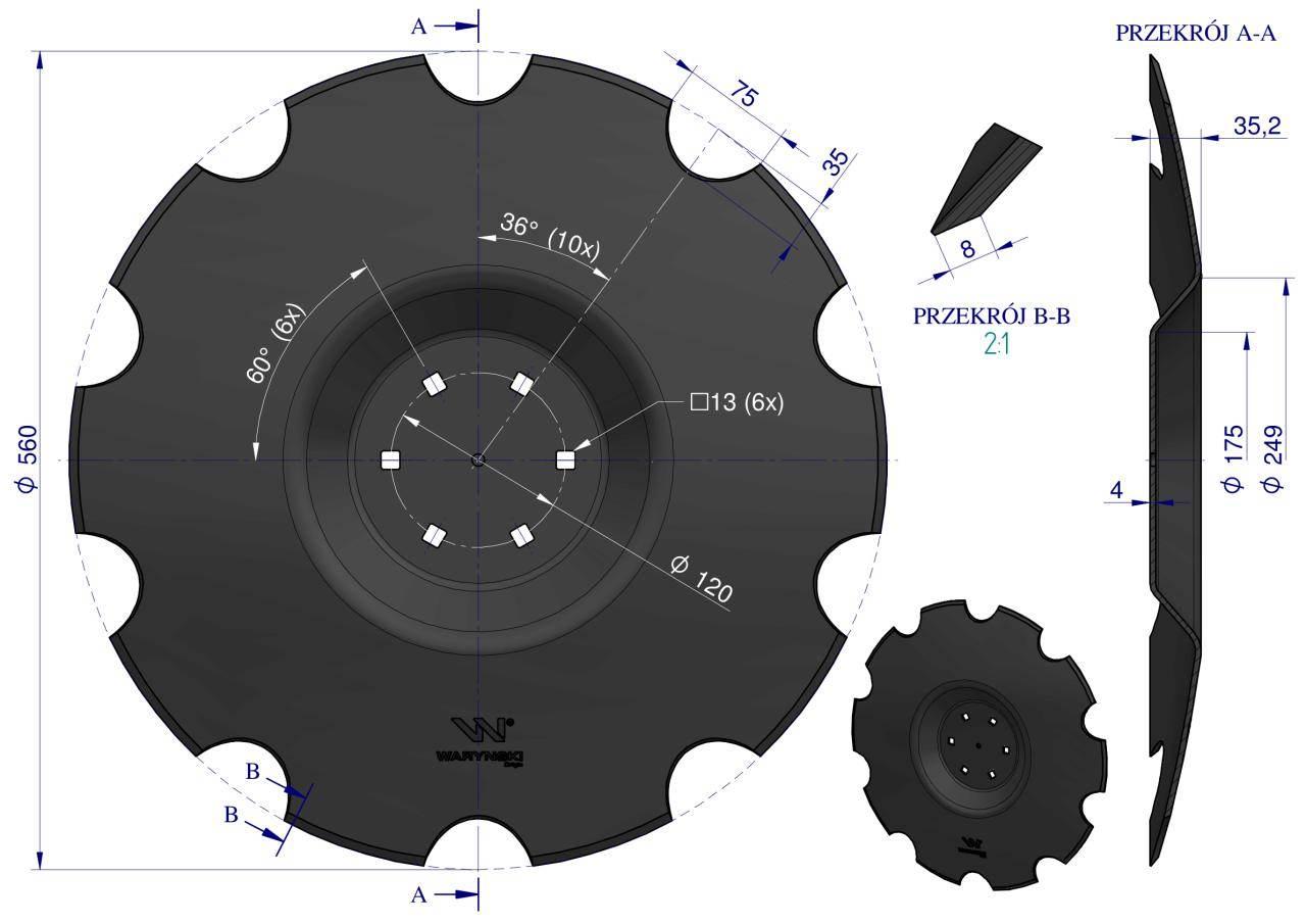 Talerz uzębiony z-10 fi 560 mocowanie 6/120 grubość 4mm przetłoczony stal b - zdjęcie 3