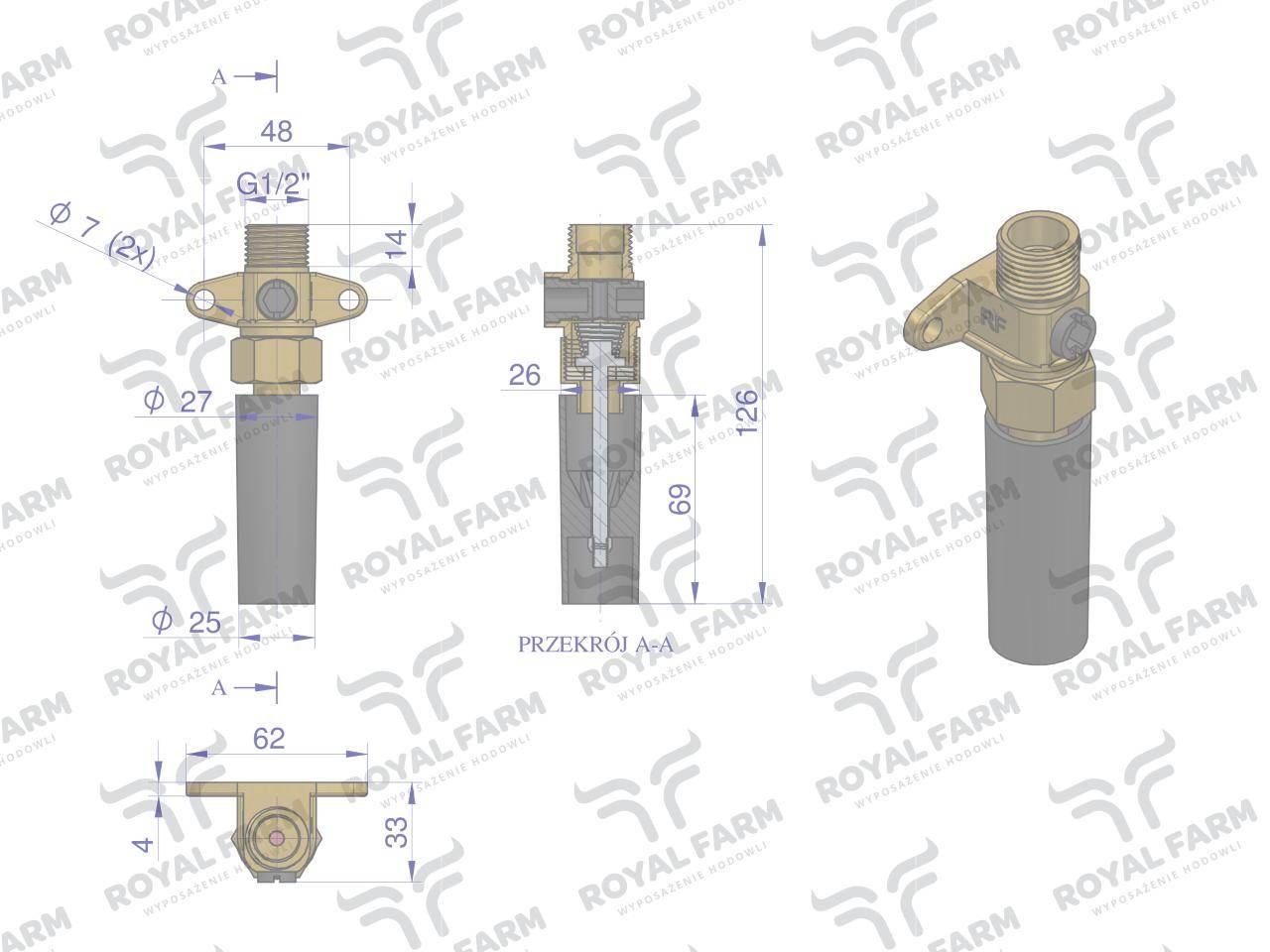 Zawór rurowy kompletny poidła rf-20903004 royal farm - zdjęcie 2