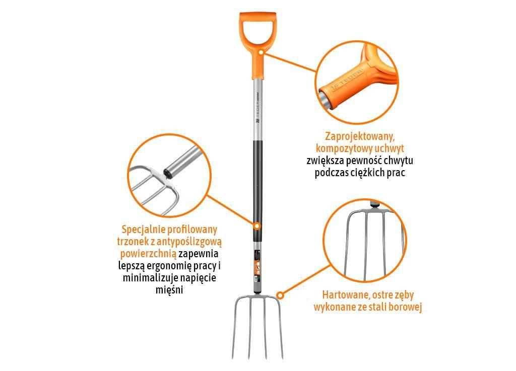 Widły gospodarcze 4-zębne na metalowym trzonku standard dł 1300mm extreme t - zdjęcie 4