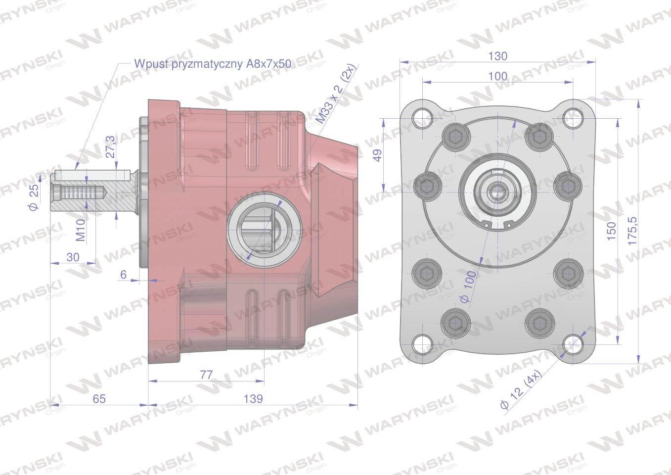 Pompa hydrauliczna zębata do cyklop pzs-kz-50p obroty prawe 20mpa w korpusie żeliwnym waryński - zdjęcie 4