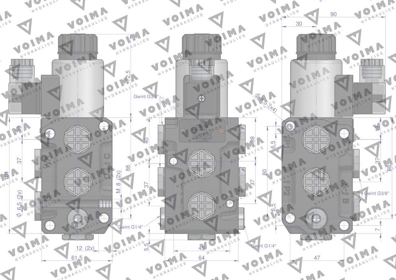 Dzielnik zawór elektrozawór kierunkowy elektromagnetyczny kontroli dvs6/50 l/min 12v dc 6/2 g3/8 50l voima - zdjęcie 4