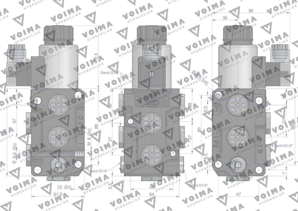 Dzielnik zawór elektrozawór kierunkowy elektromagnetyczny kontroli dvs6/50l 12v dc 6/2 g1/2 50l voima - zdjęcie 4