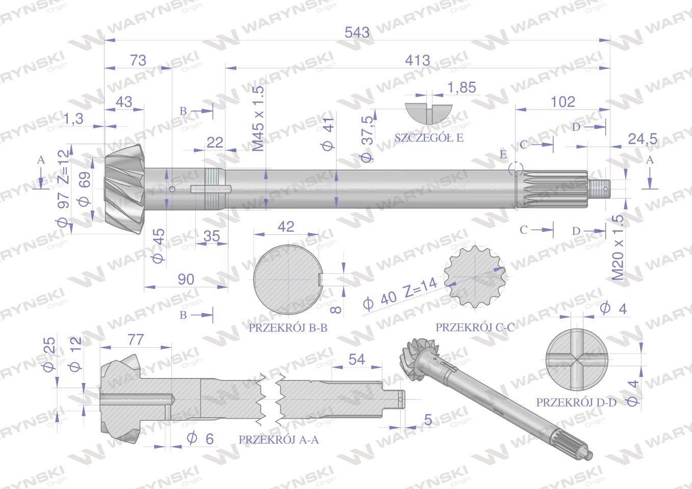 Wałek atakujący z kołem talerzowym c-385 śruby m12 88170989 waryński - zdjęcie 4