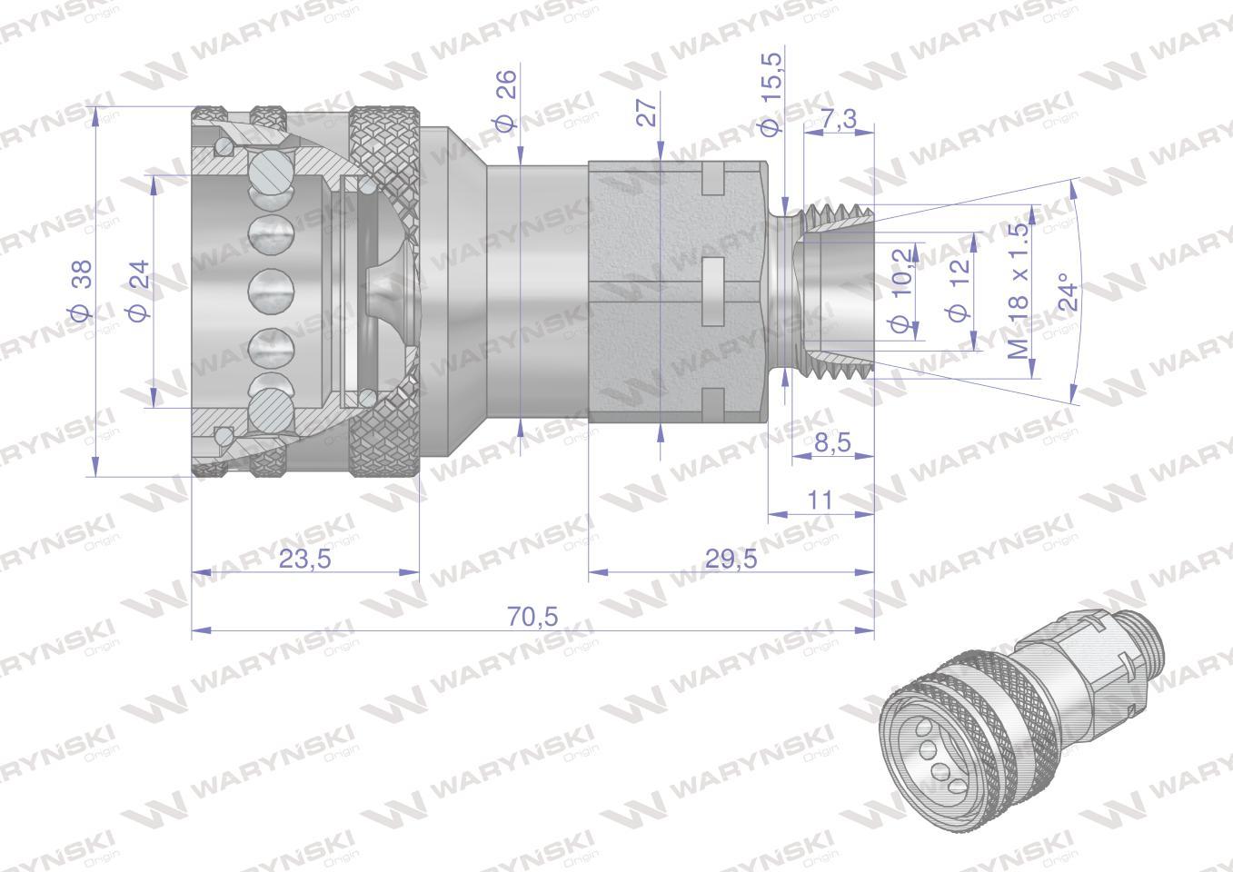 Szybkozłącze hydrauliczne gniazdo m18x1.5 gwint zewnętrzny euro 9100818g is - zdjęcie 2