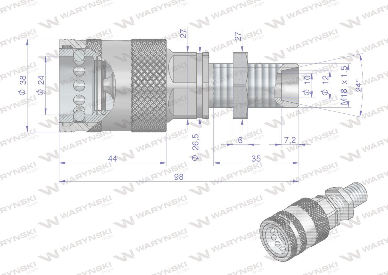 Szybkozłącze hydrauliczne gniazdo long m18x1.5 gwint zewnętrzny euro push-p - zdjęcie 4