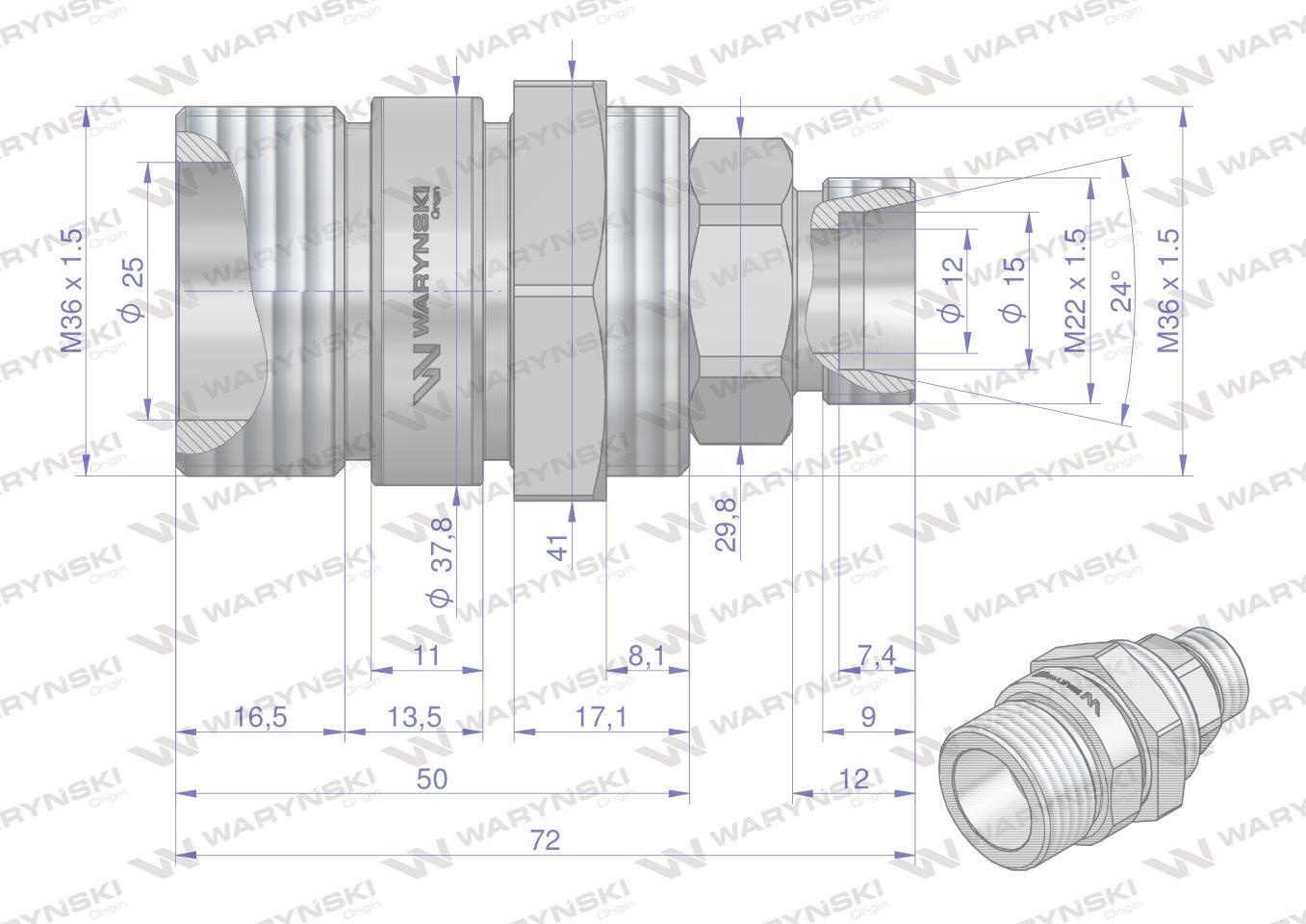 Zawór gniazdo m22x1.5 skręcane 50490020 waryński opakowanie 10szt - zdjęcie 2