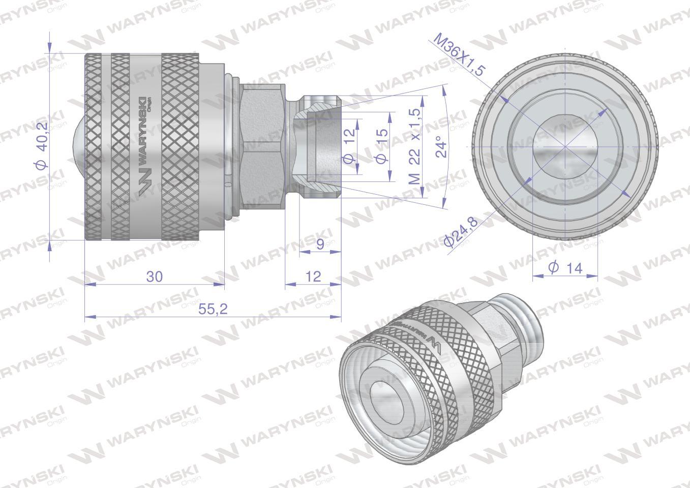 Zawór wtyczka m22x1.5 skręcane 50490030 waryński opakowanie 10szt - zdjęcie 2
