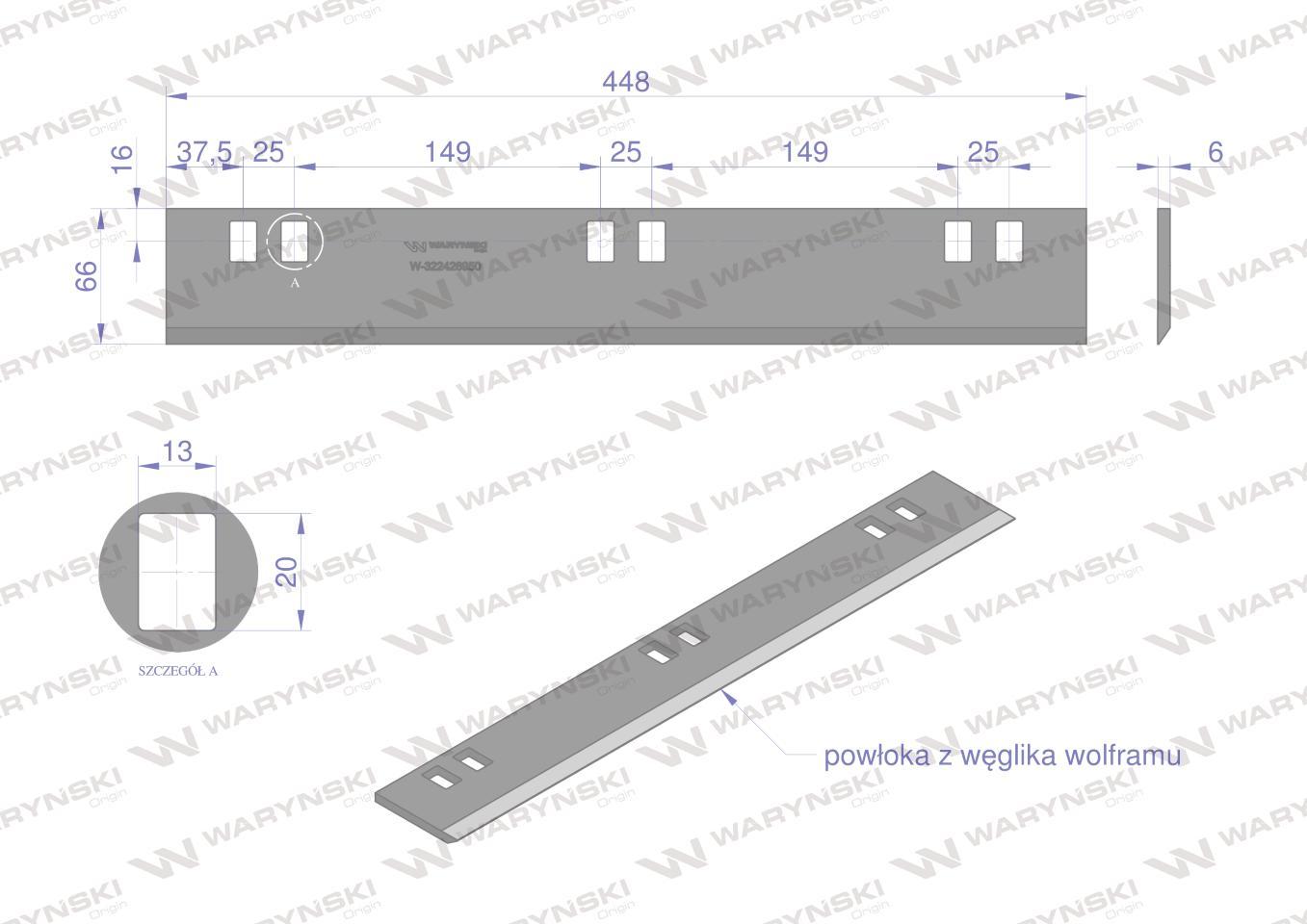 Nóż walca zrywacza napawany 448x66x6 otwory 6x20mm new holland laverda wary - zdjęcie 2
