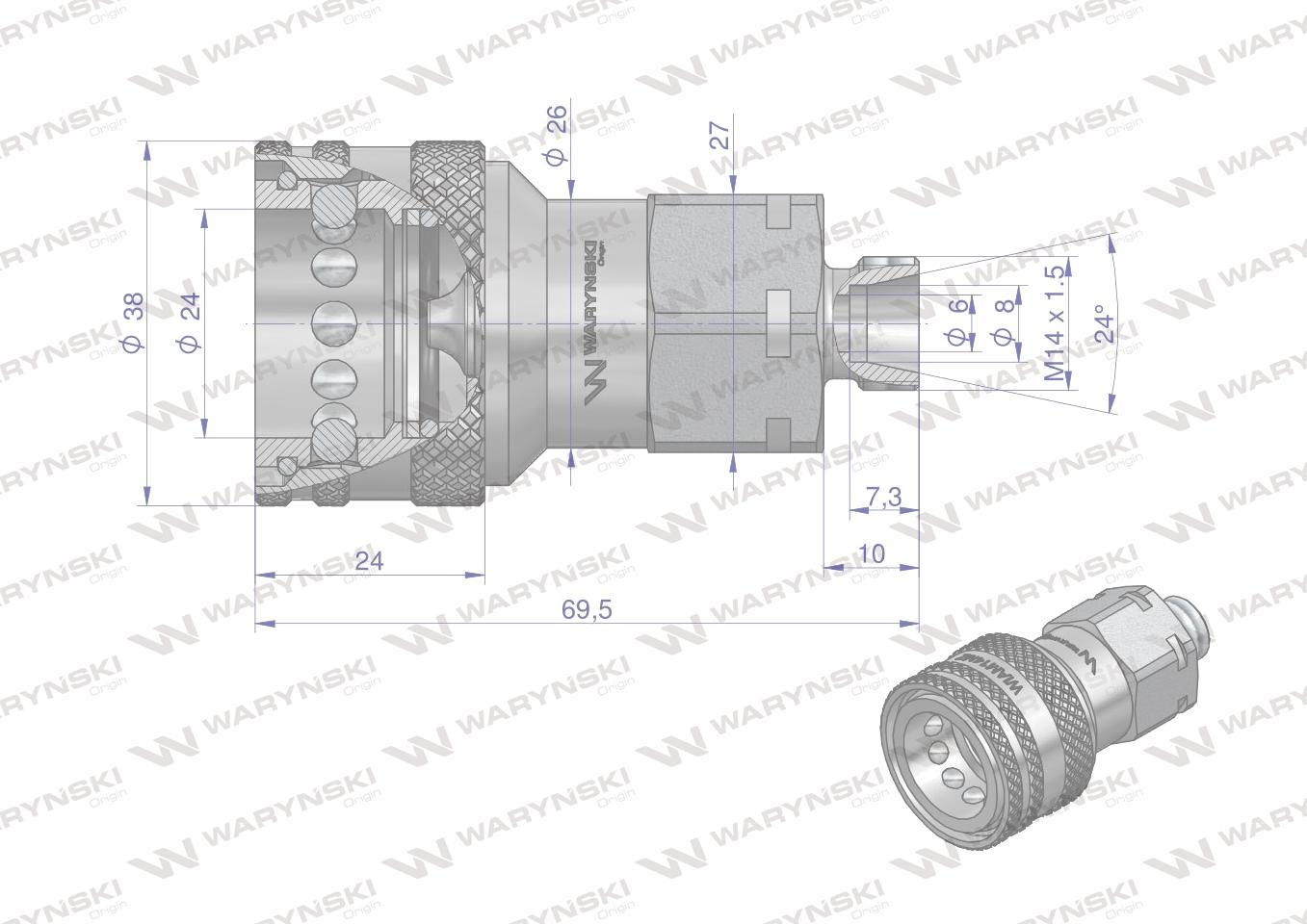Szybkozłącze hydrauliczne gniazdo m14x1.5 gwint zewnętrzny euro 9100814g is - zdjęcie 3