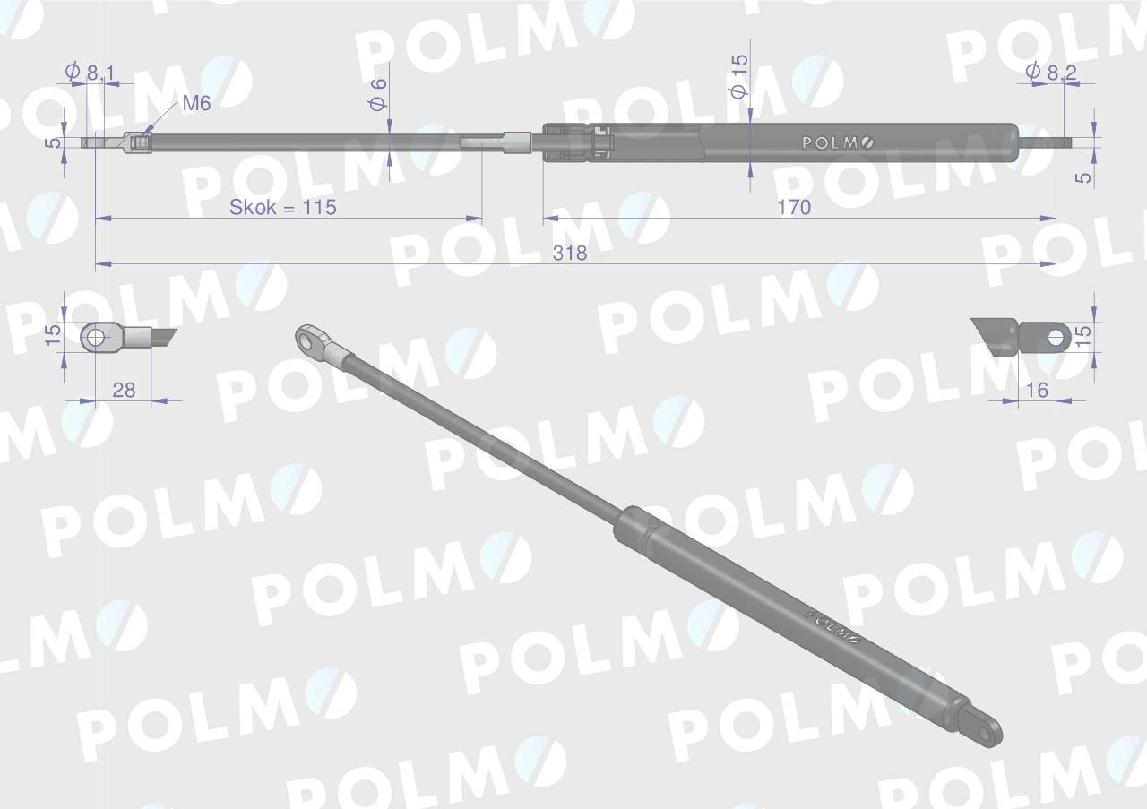 Siłownik drzwi l max 318mm 65415026 massey ferguson polmo - zdjęcie 2