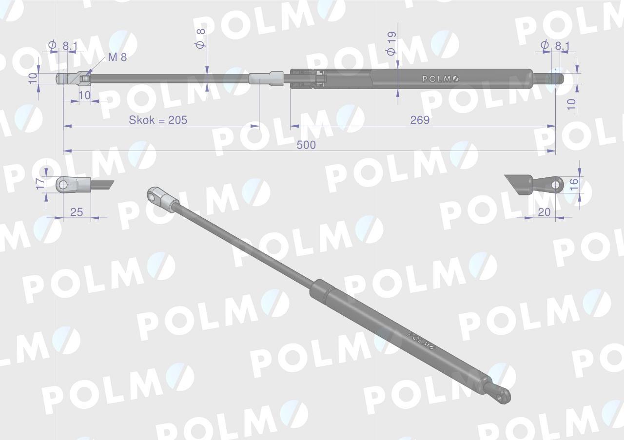 Siłownik szyby tylnej l max 500mm 65421008 steyr polmo - zdjęcie 2