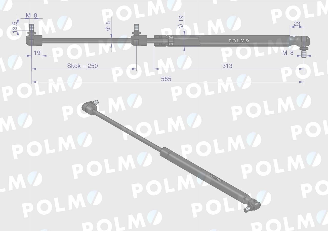 Siłownik szyby tylnej l max 585mm 65417037 massey ferguson polmo - zdjęcie 2