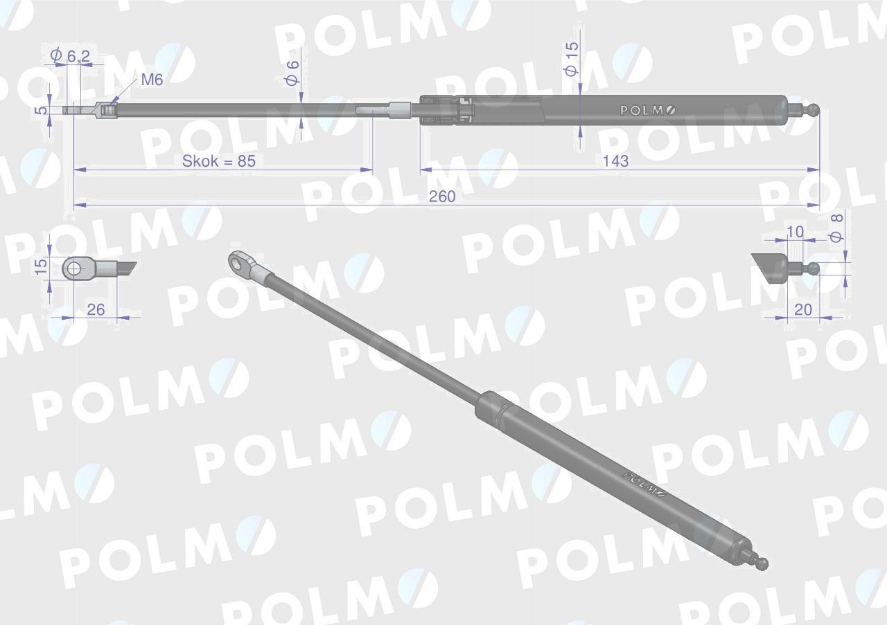 Siłownik szyberdachu l max 260mm 65417044 fiat polmo - zdjęcie 2