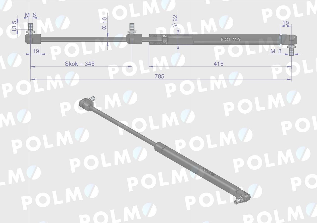 Siłownik szyby tylnej l max 785mm 65415001 massey ferguson polmo - zdjęcie 2