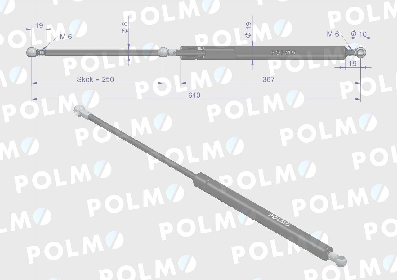 Siłownik szyby przedniej l max 640mm 65417045 fiat polmo - zdjęcie 2