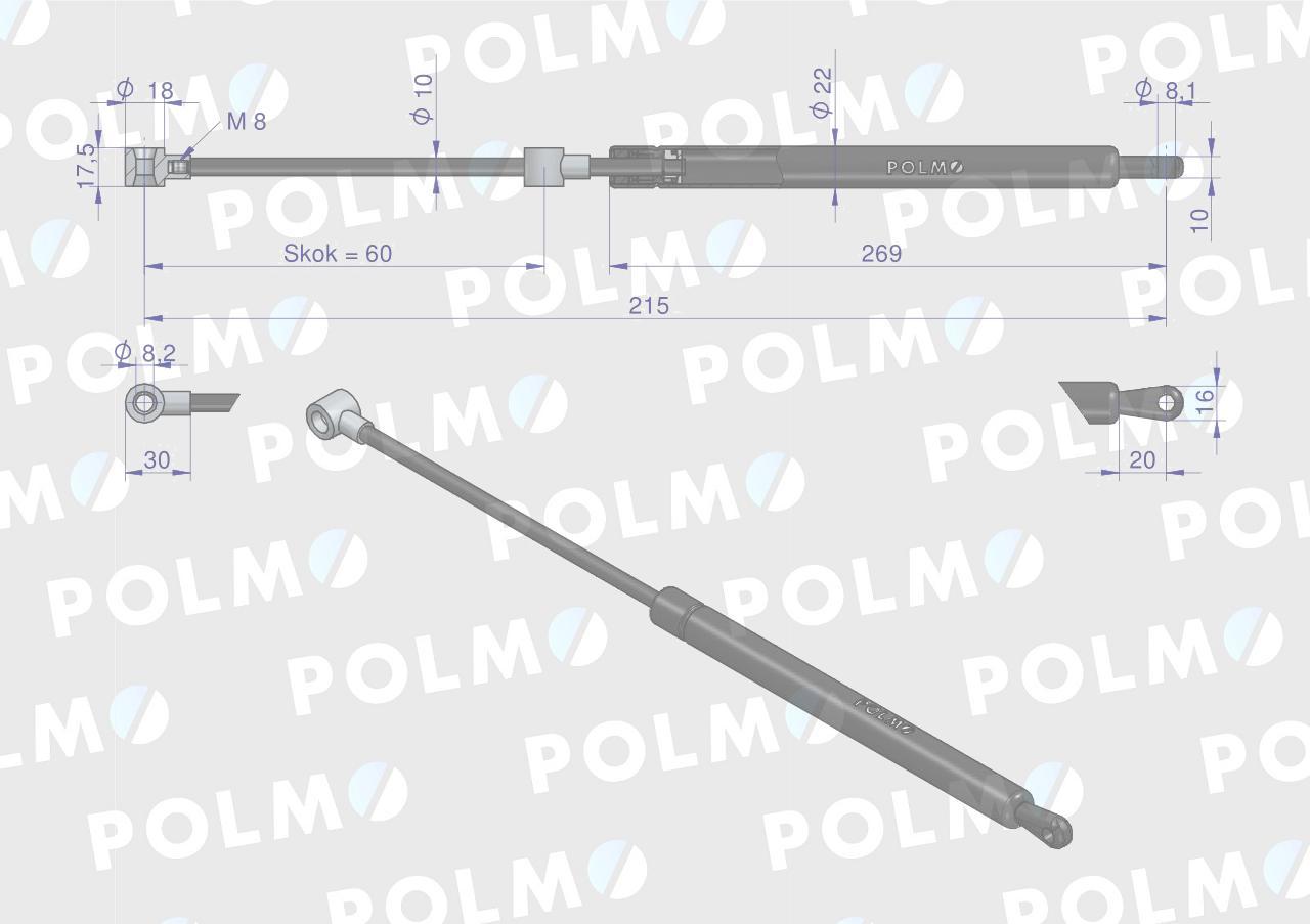 Siłownik szyby przedniej l max 215mm 65499068 dieteg polmo - zdjęcie 2