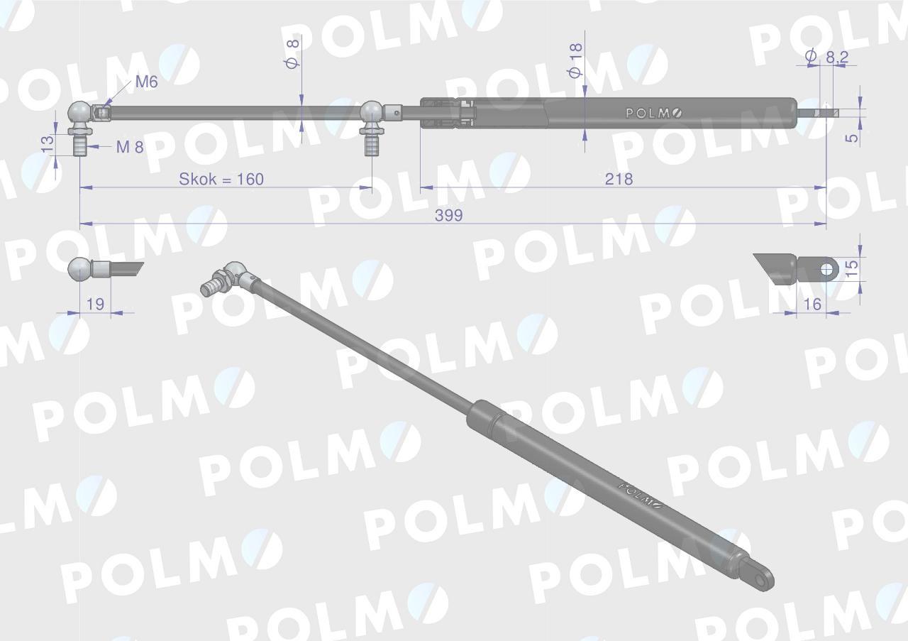 Siłownik szyby przedniej tylnej l max 399mm 65499074 fritzmeier polmo - zdjęcie 2