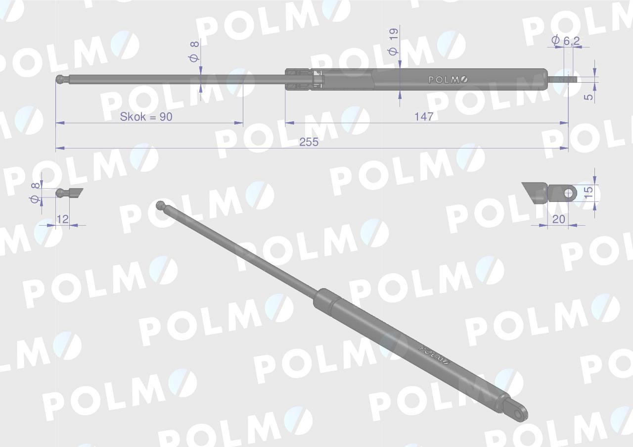 Siłownik szyberdachu l max 255mm 65417046 fiat polmo - zdjęcie 2