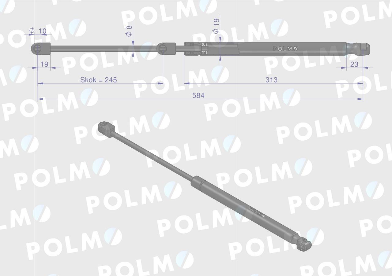Siłownik szyby tylnej l max 584mm 65421002 1-99-976-047 steyr polmo - zdjęcie 2