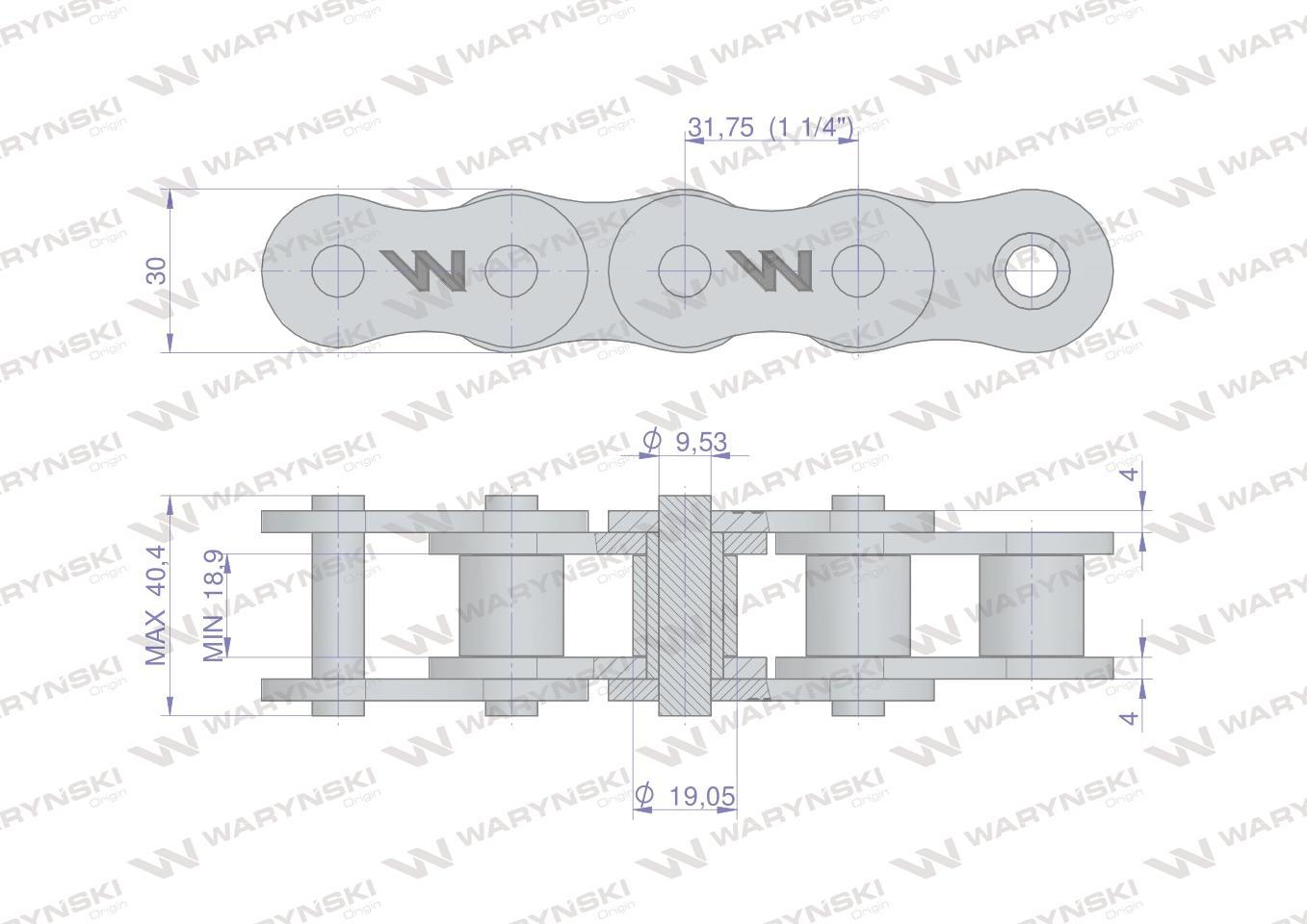 Łańcuch rolkowy wzmocniony 20a-1 ansi a 100 r1 1.1/4 5 m waryński - zdjęcie 2