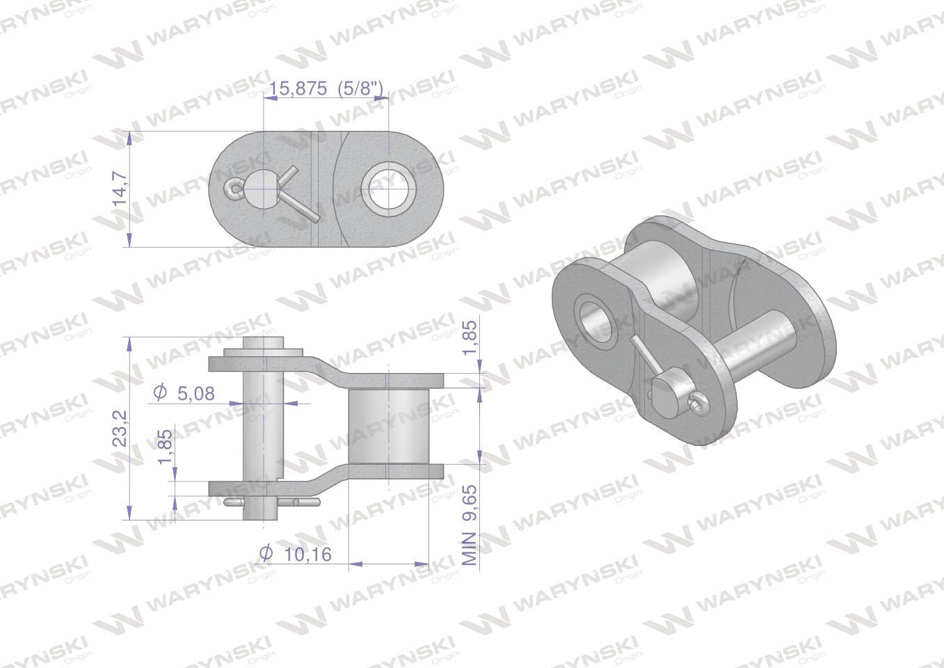 Półogniwo łańcucha wzmocnionego przemysłowego p10bh-1 r1 5/8 waryński 10szt - zdjęcie 2