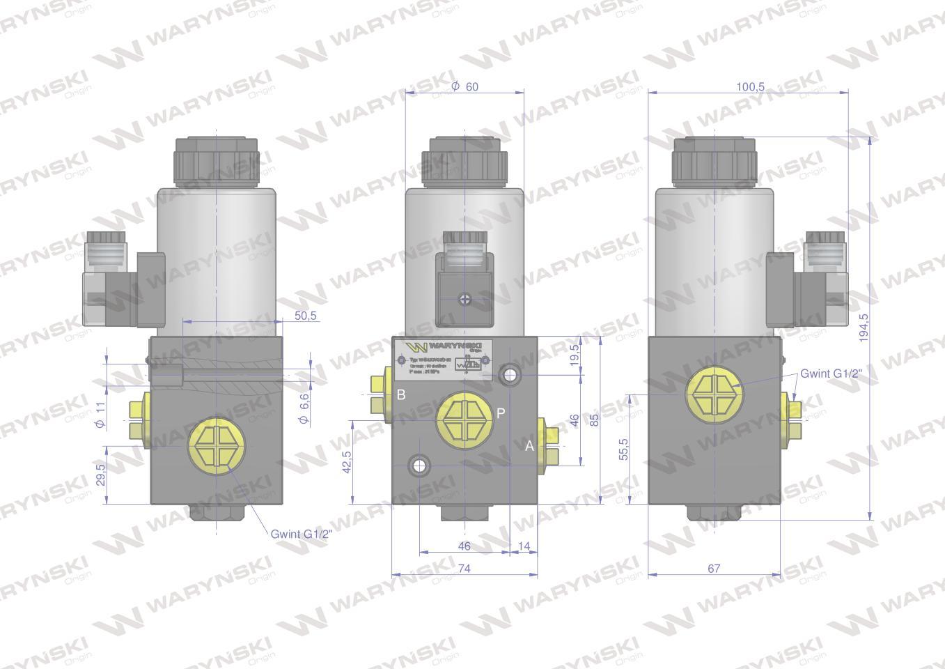 Elektrozawór 3-drogowy elektromagnetyczny kontroli 3/2 w-e12dvs3/2-80l g1/2 - zdjęcie 3