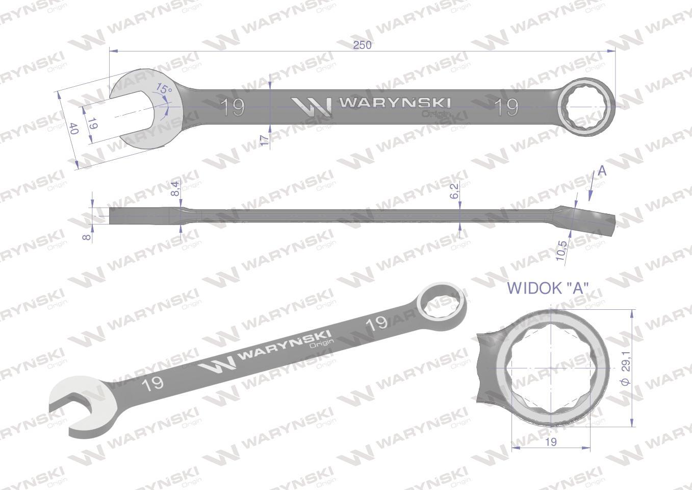 Klucz płasko-oczkowy 19mm crv standard asme b107-2010 waryński - zdjęcie 2