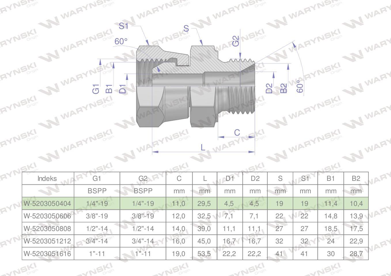 Złączka hydrauliczna calowa ab 1/4" bsp xkor waryński 2szt - zdjęcie 4
