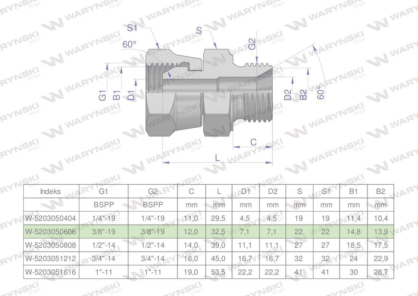 Złączka hydrauliczna calowa ab 3/8" bsp xkor waryński 2szt - zdjęcie 4