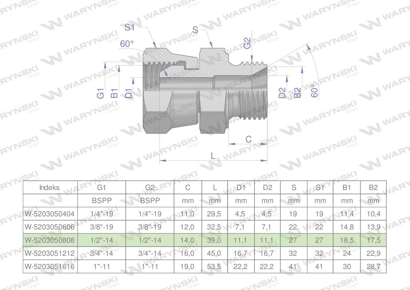 Złączka hydrauliczna calowa ab 1/2" bsp xkor waryński 2szt - zdjęcie 4