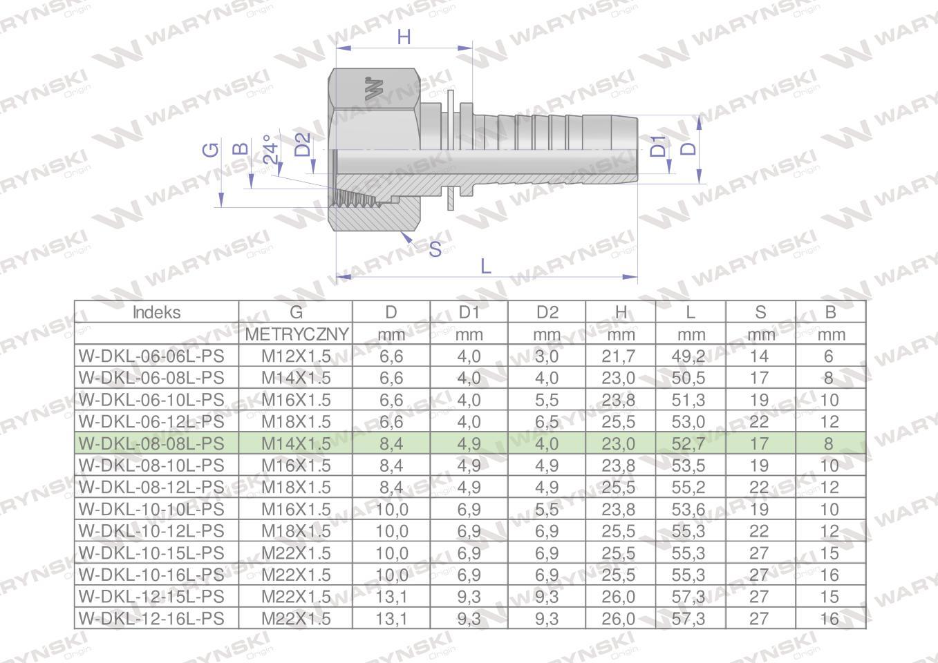 Zakucie hydrauliczne dkl dn08 08l m14x1.5 premium waryński 10szt - zdjęcie 4